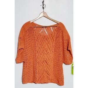 Calvin Klein Womens Macrame Oversized Orange Sweater M/L Festive Fall Beachy